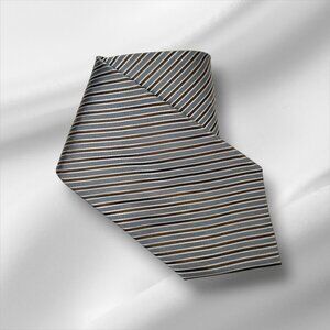 Calvin Klein Mens Vintage Gray and Brown Classic Design Striped Silk Tie